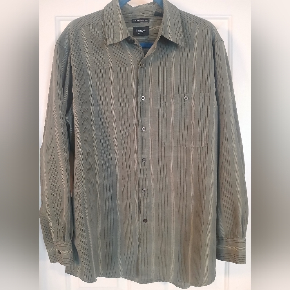 Haggar Luxury Microfiber Men's Long Sleeve Button-down Casual Collared Shirt L